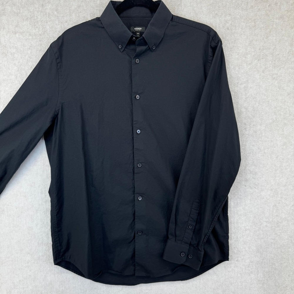 Express Mens Black Long Sleeve Size M Classic 1MX Button Down Shirt